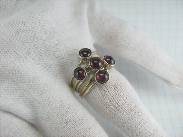 925 solid Sterling Silver band with natural cabochon garnet stones, designed as combo multi ring set.
