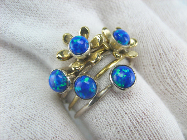 925 solid Sterling Silver band with small opal stones, designed as assembled multiple ring set.