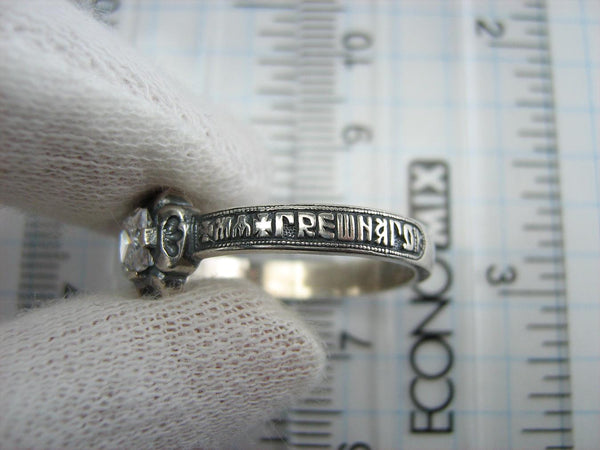 SOLID 925 Sterling Silver Ring Band US size 8.75 Cyrillic Prayer Religious Amulet Cross Vintage Oxidized Christian Fine Faith Jewelry RI001200