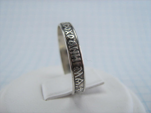 SOLID 925 Sterling Silver Band US size 9.0 Russian Scripture Christian Prayer Amulet Old Believers Cross Oxidized New Fine Faith Jewelry RI001266