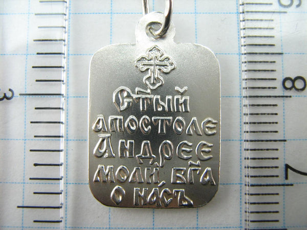 925 Sterling Silver icon pendant and medal of Saint Apostle Andrew with Cyrillic scripture.