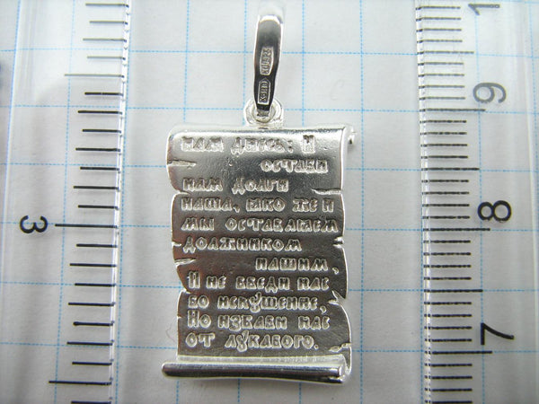 Solid 925 Sterling Silver pendant shaped cartouche and medal with Lord’s Prayer scripture