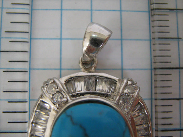SOLID 925 Sterling Silber Anhänger Bright Blue Stone mit schwarzen Adern Oval Form Cabochon Vintage Schmuck PN000045