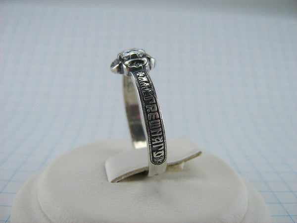SOLID 925 Sterling Silver Ring Band US size 8.75 Cyrillic Prayer Religious Amulet Cross Vintage Oxidized Christian Fine Faith Jewelry RI001200