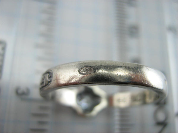 SOLID 925 Sterling Silver Ring Band US size 8.75 Russian Cyrillic Prayer Religious Amulet Cross Vintage Oxidized Christian Fine Faith Jewelry RI001200