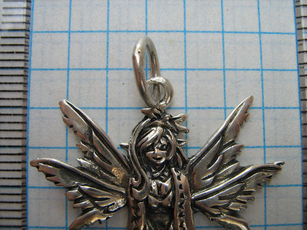 SOLID 925 Sterling Silver Pendant Winx Winks Fairy Elf Wings Sitting Girl Lady Woman Detailed Oxidized Vintage Jewelry Fine Jewellery PN000351