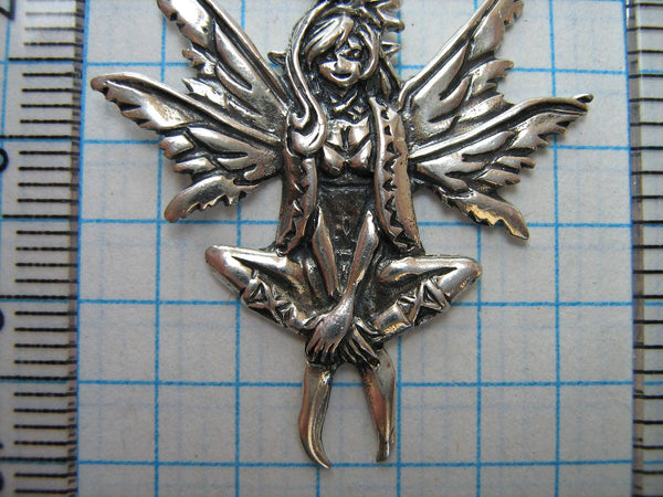 SOLID 925 Sterling Silver Pendant Winx Winks Fairy Elf Wings Sitting Girl Lady Woman Detailed Oxidized Vintage Jewelry Fine Jewellery PN000351