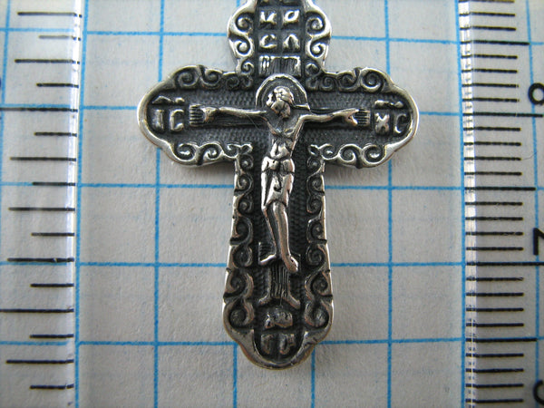 SOLID 925 Sterling Silver Cross Pendant Jesus Christ Crucifix Crucifixion Russian Text Cyrillic Inscription Prayer Guardian Protector Patron Amulet Religious Filigree Pattern Oxidized New Never Worn Christian Church Faith Jewelry Fine Jewellery CR000450
