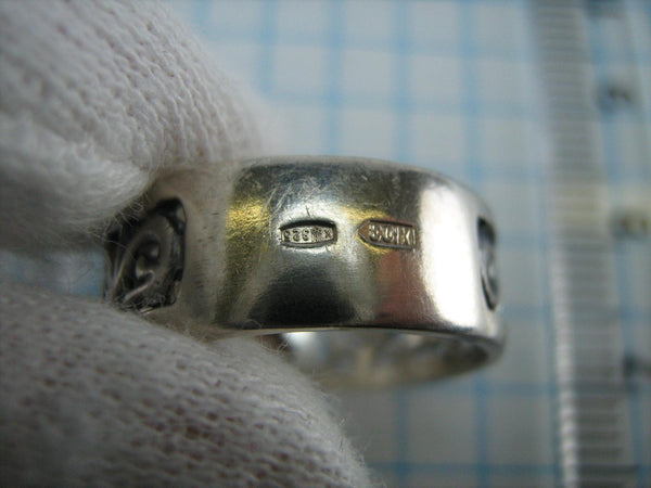 SOLID 925 Sterling Silber Ringband US-Größe 6,0 Durchbrochenes, filigranes Muster, Katzenauge-Edelstein, ovaler Cabochon, brauner Vintage-Schmuck RI000794