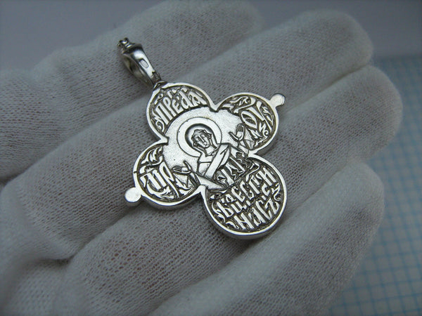 SOLID 925 Sterling Silver Cross Pendant Medal Jesus Christ God Almighty Evangelists Tetramorph Mother of God Mary Text Slavonic Inscription Prayer Guardian Protector Patron Amulet Vintage Christian Church Faith Jewelry Fine Jewellery CR000435