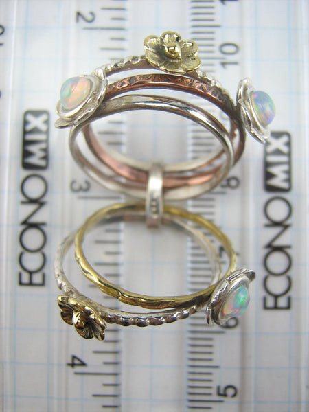 925 solid Sterling Silver band with cabochon opal stones, designed as combo multi ring set.