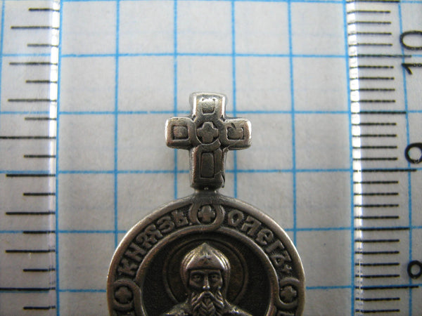 SOLID 925 Sterling Silver Icon Pendant Medal Angel Guardian Protector Wings Sword Saint Holy Oleg Romanovich Prince of Briansk Russian Text Inscription Patron Amulet Religious Cross Small Vintage Christian Church Faith Jewelry Fine Jewellery MD000851