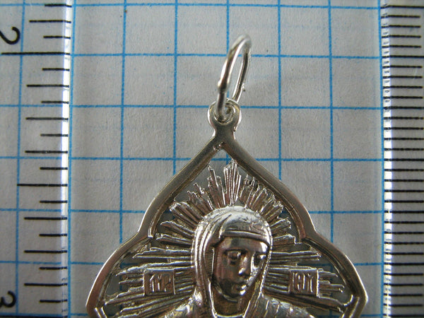 SOLID 925 Sterling Silver Icon Pendant Medal Mother of God Mary Prayer Text Religious Amulet Openwork Vintage Christian Church Fine Faith Jewelry MD000865