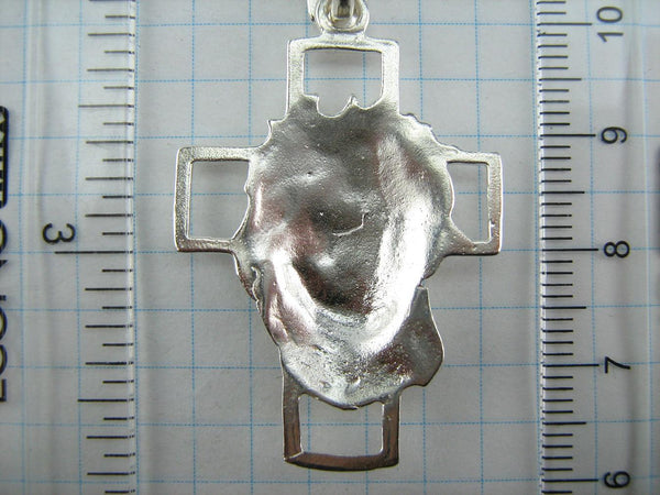 Vintage solid 925 Sterling Silver large Christian openwork cross pendant depicting Jesus Christ image, also called the Vernicle Face or the Head of Savior not made by human hands, in the crown of thorns.