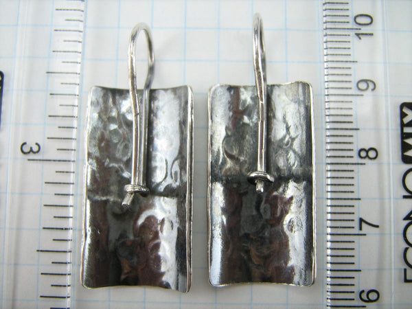 925 solid Sterling Silver earrings hooks with latch back closure with oxidized pattern.