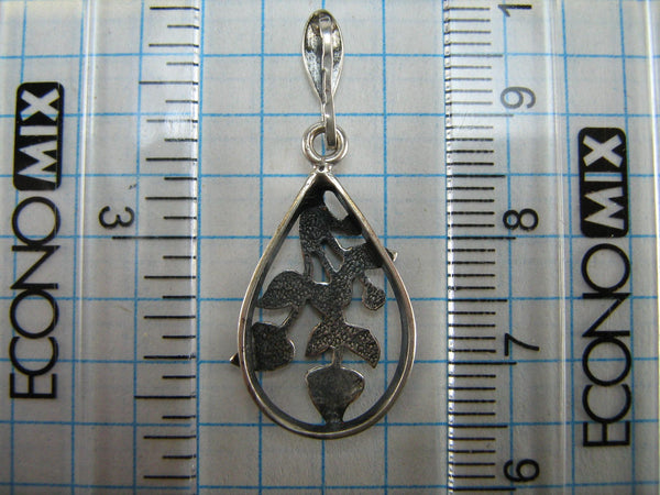 SOLID 925 Sterling Silber Anhänger Leaf Leaves Plant Motif Theme Detailed Drop Shaped Old Vintage USSR Sowjetunion Tender Delicate Dainty Jewelry Fine Jewellery PN000849