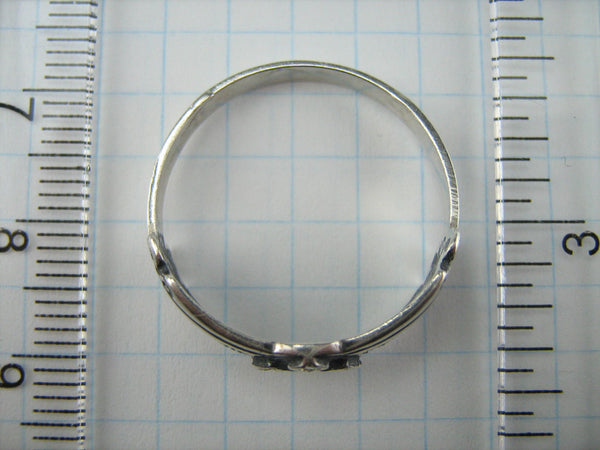 SOLID 925 Sterling Silver Ring Band formato USA 10.5 Testo russo Preghiera Amuleto Religioso Croce Nuova Chiesa Cristiana Ossidata Fede Gioielli RI001033