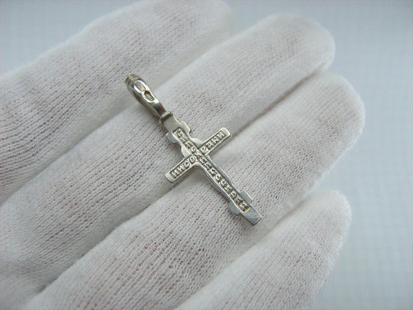 925 Sterling Silver little cross pendant and Jesus Christ crucifix with Christian prayer text to God.