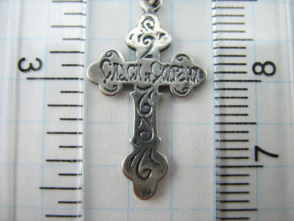 925 Sterling Silver small cross pendant and Jesus Christ crucifix with Christian prayer inscription to God decorated with oxidized pattern.