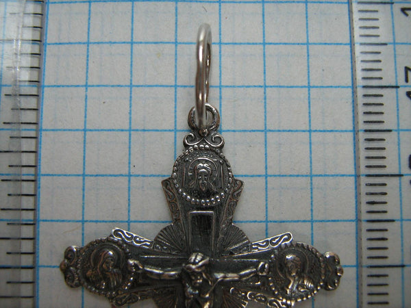 SOLID 925 Sterling Silver Cross Pendant Jesus Christ Crucifix Crucifixion Deisis Mother of God Mary Saint John Baptist Nicholas Russian Text Cupola Dome Pigeon Dove Holy Spirit Oxidized New Never Worn Christian Church Faith Jewelry Fine Jewellery CR000313