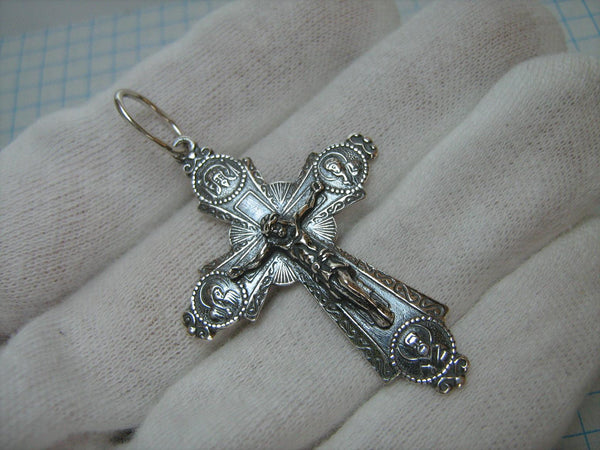 SOLID 925 Sterling Silver Cross Pendant Jesus Christ Crucifix Crucifixion Deisis Mother of God Mary Saint John Baptist Nicholas Russian Text Cupola Dome Pigeon Dove Holy Spirit Oxidized New Never Worn Christian Church Faith Jewelry Fine Jewellery CR000313