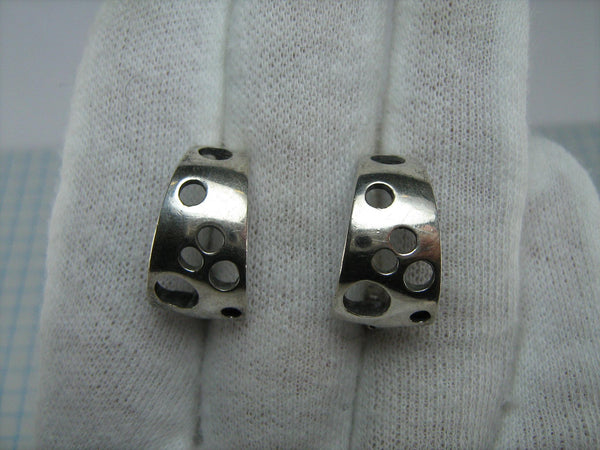 SOLID 925 Sterling Silver Earrings Round Holes Opening Openwork Geometric Fashion Style Design Latch Back Snap Closure Fastening Vintage Jewelry Fine Jewellery ER000103