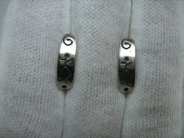 SOLID 925 Sterling Silver Earrings Tribal Primitive Savage Wild Dance Dancing Silhouette Ethnic Motif Pattern Oxidized Fashion Style Design Ornament Latch Back Snap Closure Fastening Vintage Handcrafted Manual Work Jewelry Fine Jewellery ER000101