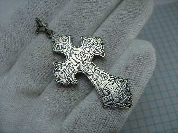 SOLID 925 Sterling Silver Cross Pendant Jesus Christ Crucifix Prayer Text Candle Filigree Pattern Vintage Christian Church Fine Faith Jewelry CR000456