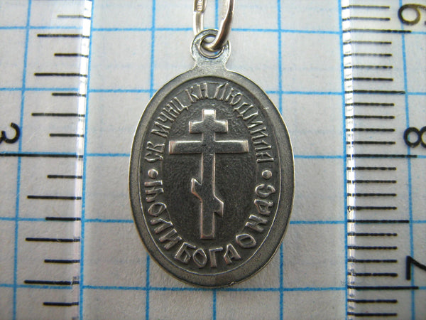 SOLID 925 Sterling Silver Icon Pendant Medal Czech Saint Martyr Ludmila Prayer Amulet Oxidized Vintage Christian Church Fine Faith Jewelry MD000749
