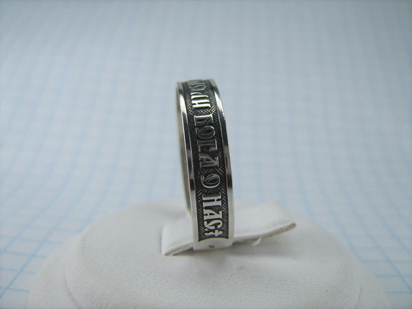 925 Sterling Silver ring with prayer to Saint Nicholas the Wonderworker on the oxidized background decorated with old believers cross.