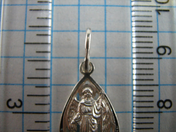 SOLID 925 Sterling Silver Icon Pendant Medal Saint Angel Guardian Wings Protector Amulet Patron Patron Amulet Religious Religion Small Drop Teardrop Pear Frame Openwork Oxidized New Never Worn Christian Church Faith Jewelry Fine Jewellery MD000734