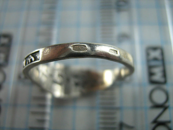 SOLID 925 Sterling Silver Ring Band US size 6.0 Blessing Prayer Amulet Religious Oxidized Vintage Christian Church Fine Faith Jewelry RI000702