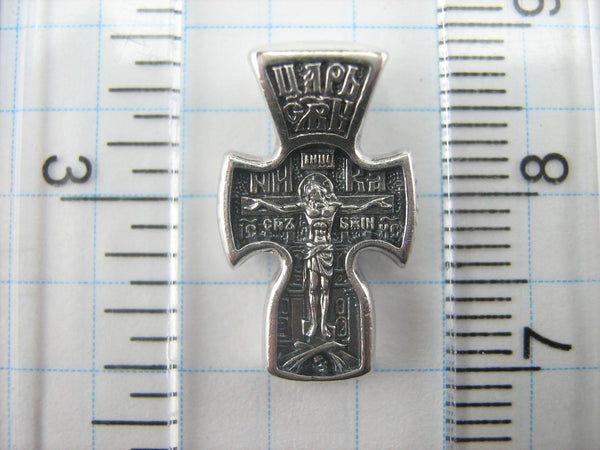 925 Sterling Silver small cross pendant and Jesus Christ crucifix with Protecting Veil Mother of God Mary decorated with the image of grapevine cross.