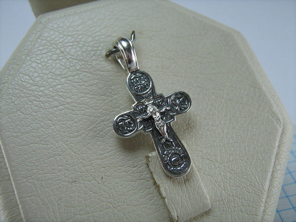 SOLID 925 Sterling Silver Cross Pendant Jesus Christ Crucifix Crucifixion Russian Text Cyrillic Inscription Protect Guardian Patron Amulet Religious INRI Ribbon Celtic Knot Oxidized New Never Worn Christian Church Faith Jewelry Fine Jewellery CR000474A