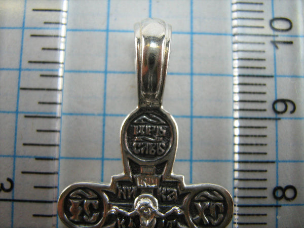 SOLID 925 Sterling Silver Cross Pendant Jesus Christ Crucifix Crucifixion Russian Text Cyrillic Inscription Protect Guardian Patron Amulet Religious INRI Ribbon Celtic Knot Oxidized New Never Worn Christian Church Faith Jewelry Fine Jewellery CR000474A