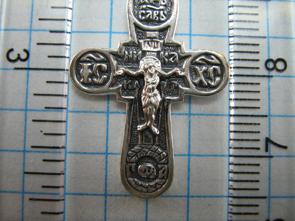 SOLID 925 Sterling Silver Cross Pendant Jesus Christ Crucifix Crucifixion Russian Text Cyrillic Inscription Protect Guardian Patron Amulet Religious INRI Ribbon Celtic Knot Oxidized New Never Worn Christian Church Faith Jewelry Fine Jewellery CR000474A