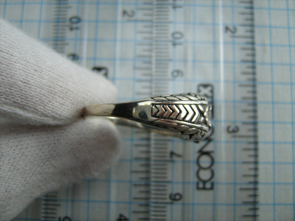 SOLID 925 Sterling Silber Ring Band Signet US-Größe 8,75 Chevron-Muster Prinzessin CZ Vintage handgefertigter feiner Schmuck RI000678