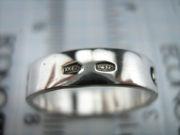 Real pure solid 925 Sterling Silver band with Christian prayer inscription to God on the oxidized background.