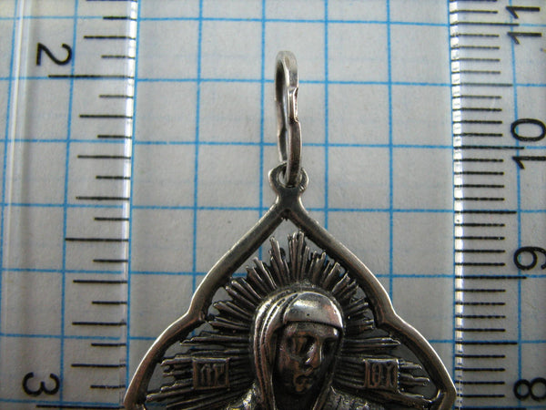 SOLID 925 Sterling Silver Icon Pendant Medal Mother of God Blessed Virgin Mary Prayer Text Cross Vintage Christian Church Fine Faith Jewelry MD000794