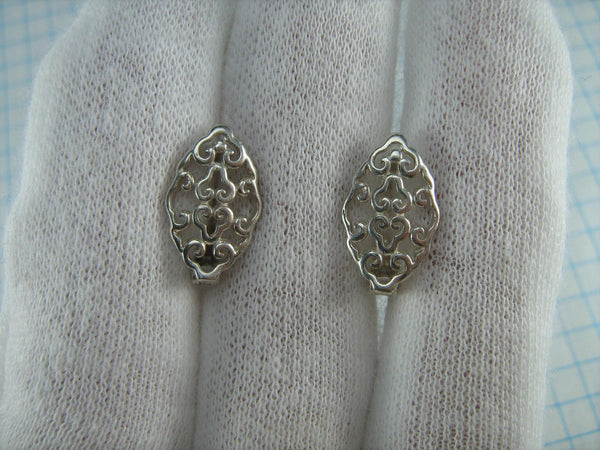 SOLID 925 Sterling Silver Earrings Filigree Hearts Pattern Openwork Fashion Style Design Marquise Shape Latch Back Snap Closure Fastening Light Vintage Manual Work Custom Made Jewelry Fine Jewellery ER000080
