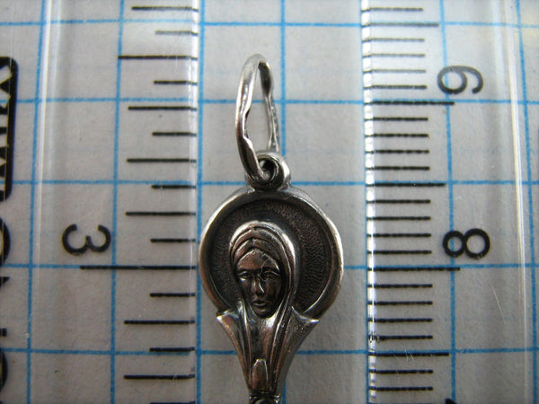 SOLID 925 Sterling Silver Icon Pendant Medal Mother of God Blessed Virgin Mary Amulet Cross Oxidized Vintage Christian Church Faith Jewelry MD000802