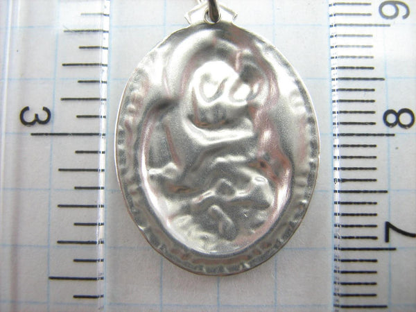 925 Sterling Silver detailed pendant and oxidized medal in filigree oval frame depicting the icon of Mother Mary Pochayivskaya.