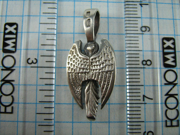 SOLID 925 Sterling Silver Icon Pendant Medal Saint Angel the Guardian Protector Amulet Wings Oxidized Vintage Christian Church Faith Jewelry MD000528