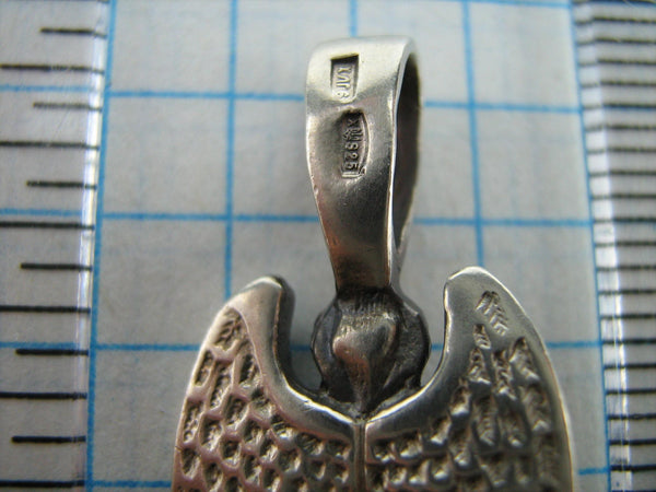 SOLID 925 Sterling Silber Icon Anhänger Medaille Heiliger Engel der Schutzengel Beschützer Amulett Flügel oxidiert Vintage christliche Kirche Glaube Schmuck MD000528