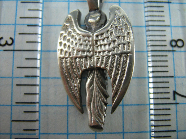 SOLID 925 Sterling Silver Icon Pendant Medal Saint Angel the Guardian Protector Amulet Wings Oxidized Vintage Christian Church Faith Jewelry MD000528