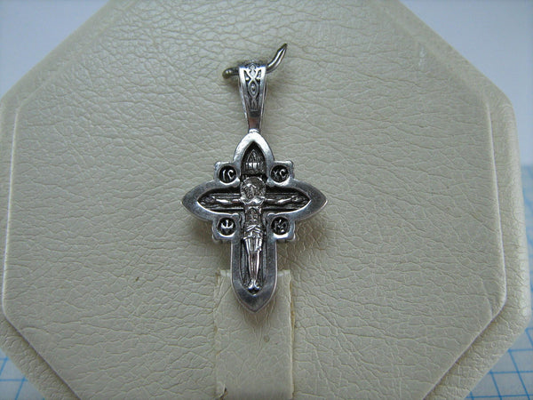 SOLID 925 Sterling Silver Cross Pendant Jesus Christ Crucifix Crucifixion Guardian Protector Patron Amulet Religious Religion INRI Filigree Plant Floral Wood Pattern Oxidized Vintage Christian Church Faith Jewelry Fine Jewellery CR000459