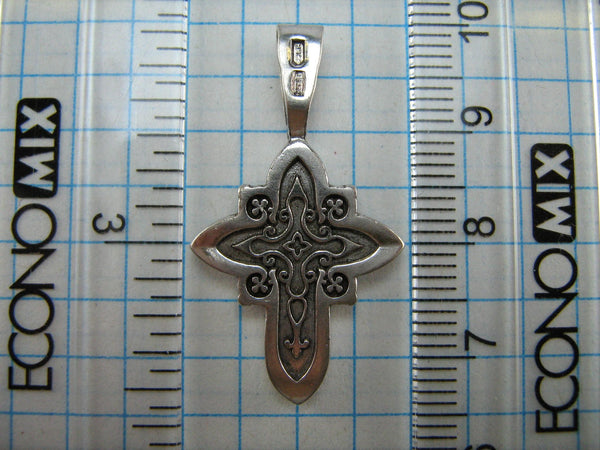SOLID 925 Sterling Silver Cross Pendant Jesus Christ Crucifix Crucifixion Guardian Protector Patron Amulet Religious Religion INRI Filigree Plant Floral Wood Pattern Oxidized Vintage Christian Church Faith Jewelry Fine Jewellery CR000459