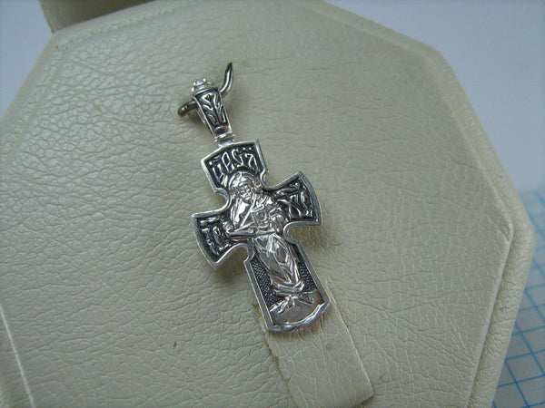 SOLID 925 Sterling Silver Cross Pendant Jesus Christ Almighty Pantocrator Prayer Inscription Amulet New Christian Church Faith Fine Jewelry CR000453A