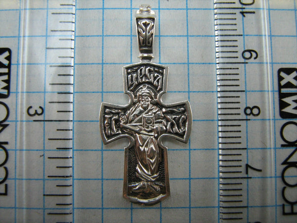 SOLID 925 Sterling Silver Cross Pendant Jesus Christ Almighty Pantocrator Prayer Inscription Amulet New Christian Church Faith Fine Jewelry CR000453A