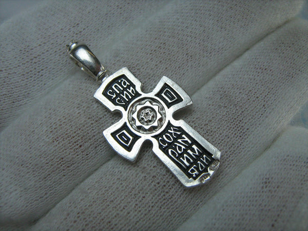 SOLID 925 Sterling Silber Kreuz Anhänger Jesus Christus Allmächtiger Pantokrator Gebetsinschrift Amulett Neue Christliche Kirche Glaube Feiner Schmuck CR000453A